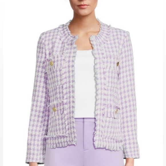 EUC Nanette Lepore Open Front Tweed Houndstooth Jacket - Sz M - Picture 1 of 9